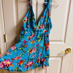 Floral Halter Dress in Blue and Pink